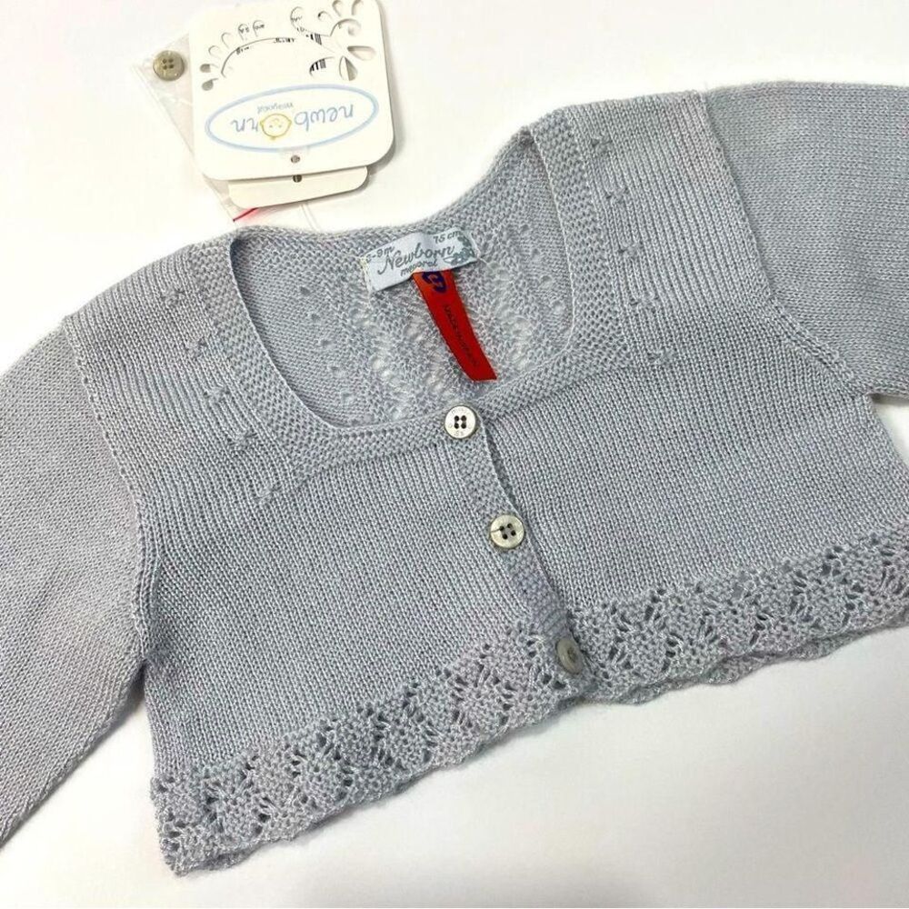 Mayoral newborn dove gray bolero knit cardigan size 6-9M; made in Spain